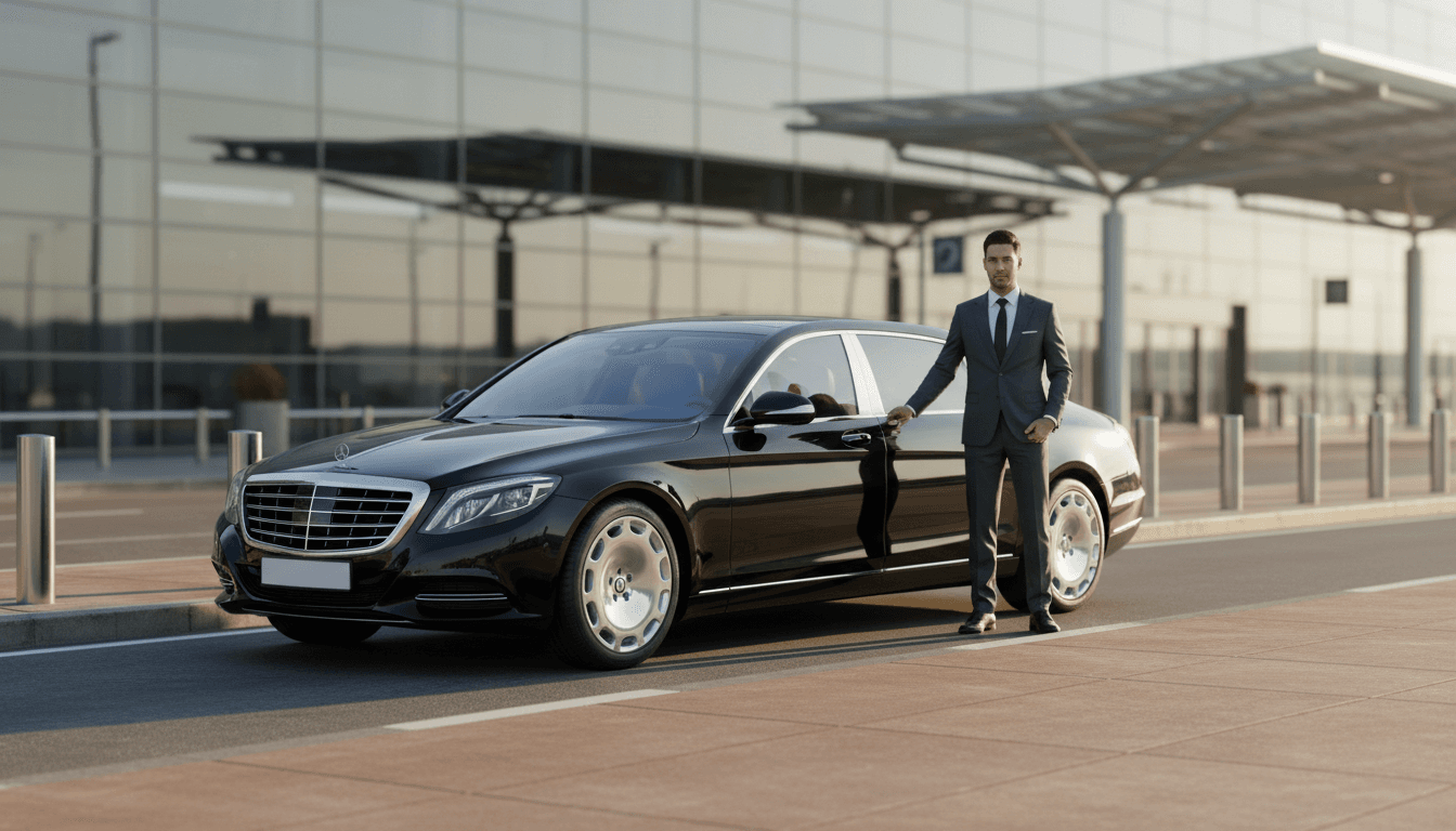 Airport transfer with professional black luxury vehicle