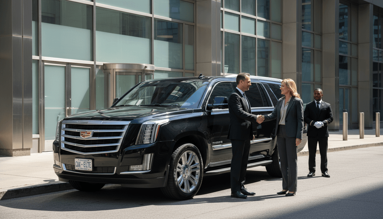 Black luxury vehicle at corporate event venue in Chicago